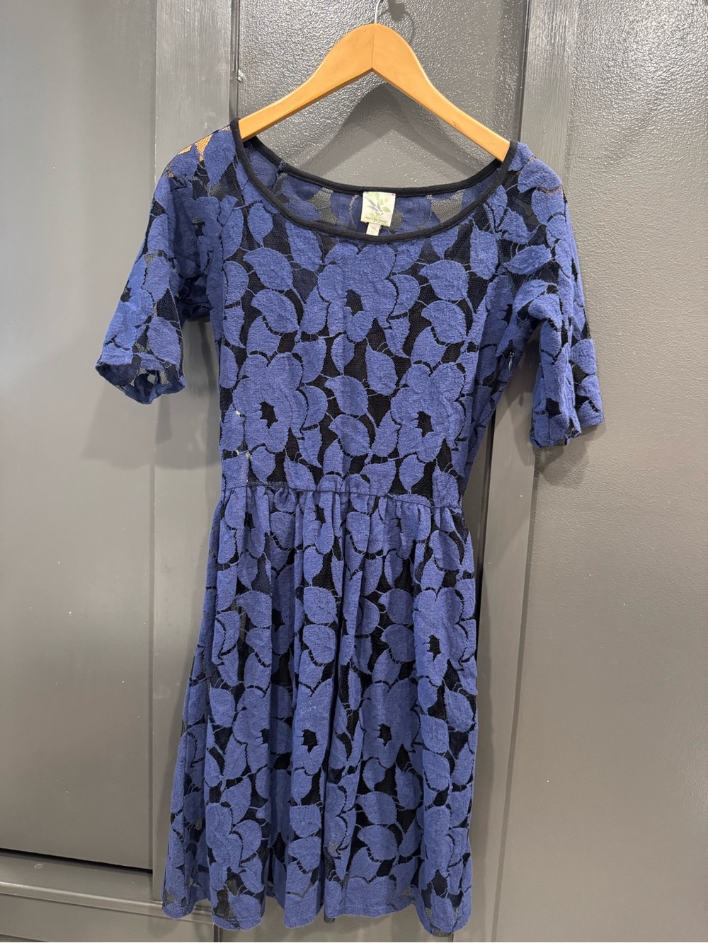 Anthropologie Navy Blue Floral Lace Fit & Flare Dress